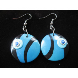 Boucles d'oreilles graphiques, motifs bleus, en Fimo