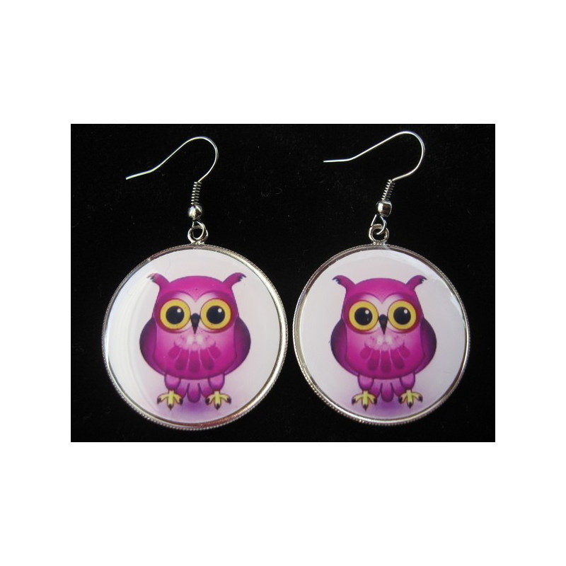 Earrings, My owl, set in resin