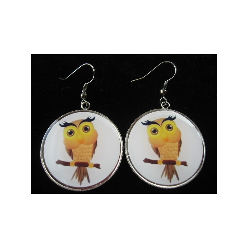 Fancy earrings, My owl, set in resin