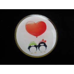 Fancy brooch, Love penguins, set with resin