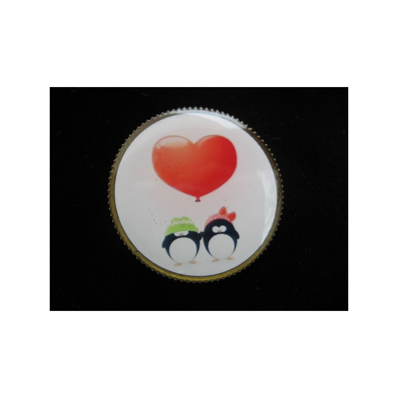 Fancy brooch, Love penguins, set with resin