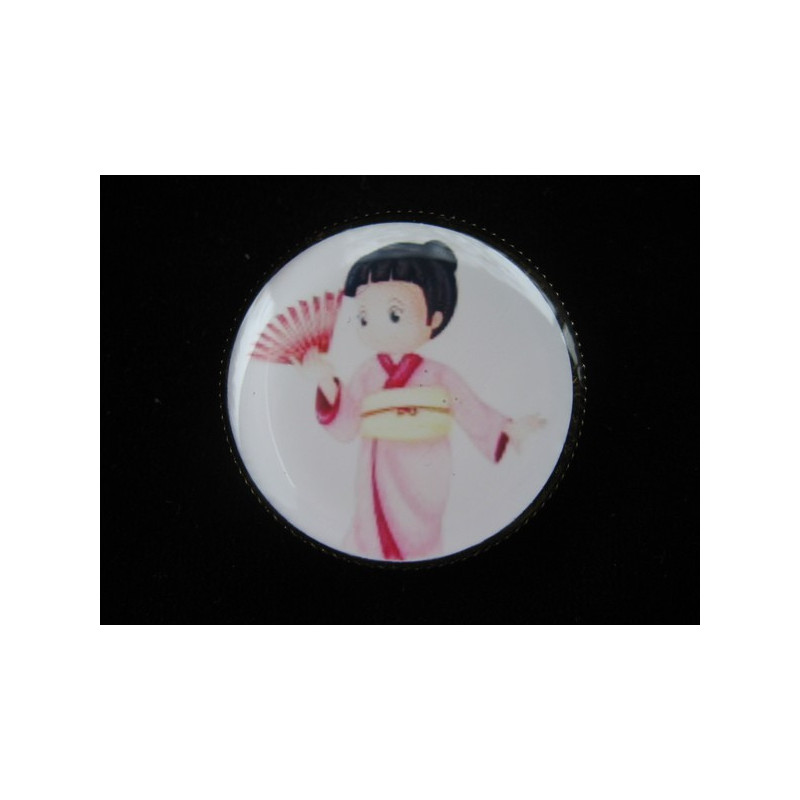 Kawaii BROOCH, Pink Geisha, set in resin