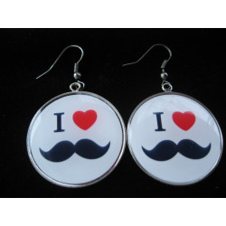 Boucles d'oreilles, I love moustache, serties en résine