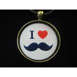 Fancy pendant, I love mustache, set in resin