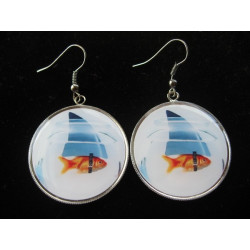 Fancy earrings, fish or shark, set with resin