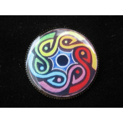 Graphic ring, multicolored spiral, set in resin