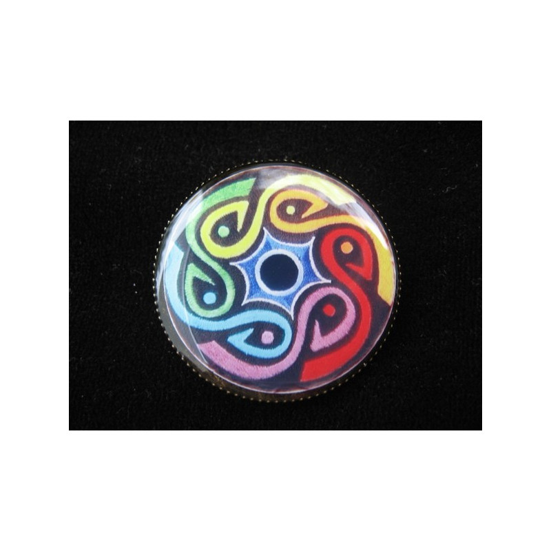 Graphic ring, multicolored spiral, set in resin