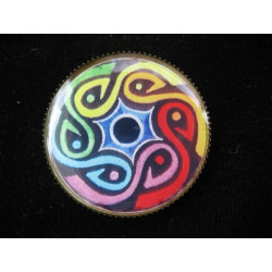 Graphic BROOCH, multicolored spiral, set in resin
