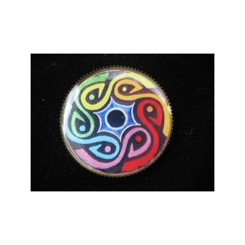 Graphic BROOCH, multicolored spiral, set in resin