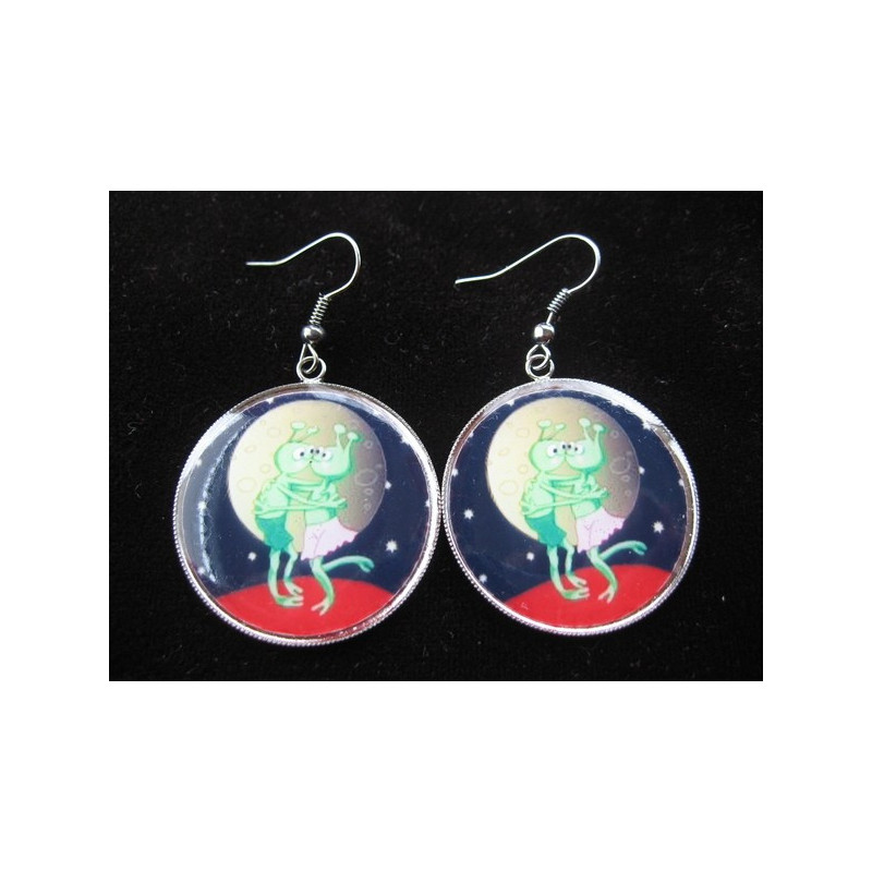 Earrings, extraterrestrial loves, set in resin