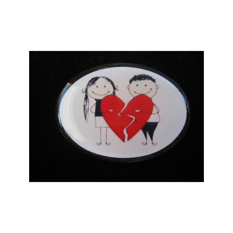 Oval brooch, childish love, set in resin