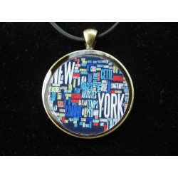 Vintage pendant, New York Tags, set with resin