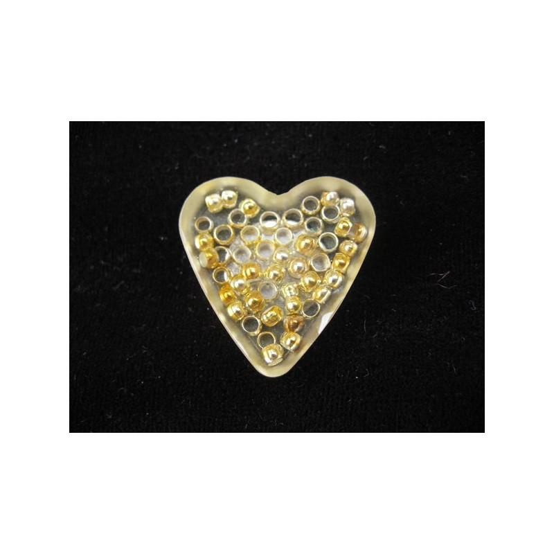 Heart ring, gold beads, resin