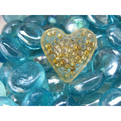 Heart ring, gold beads, resin