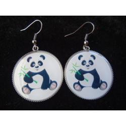 Earrings, Panda, set in resin