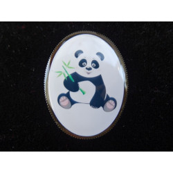 BROCHE ovale fantaisie, Panda, sertie en résine