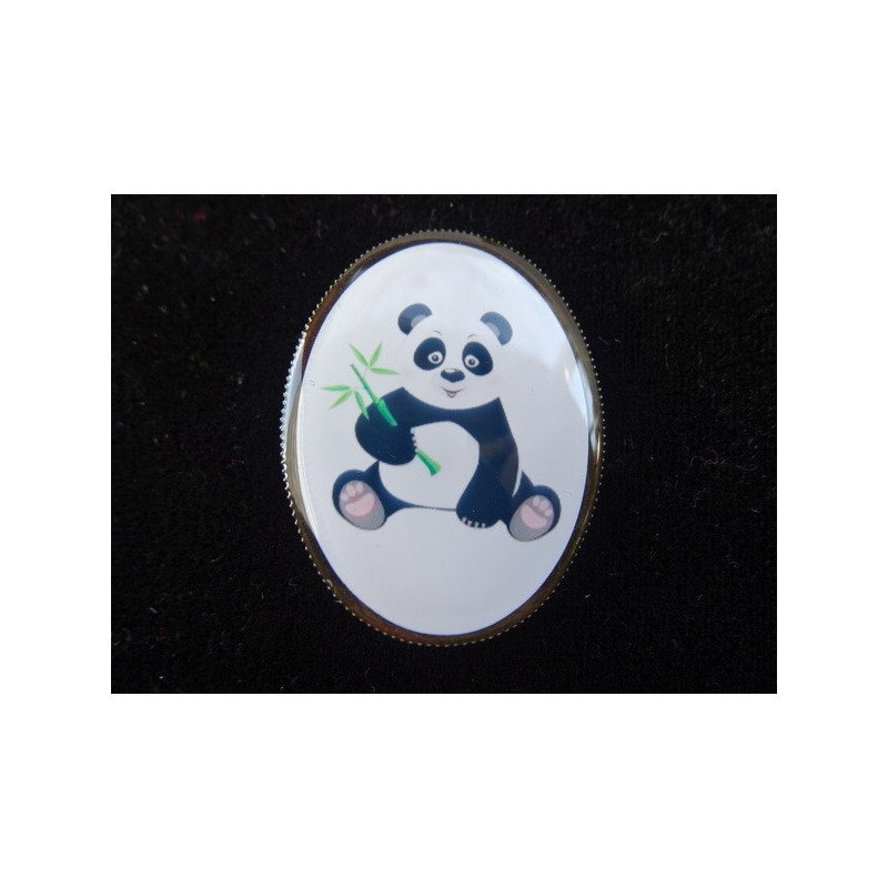 Fancy oval brooch, Panda, set with resin