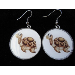 Earrings, cartoon turtle, set in resin