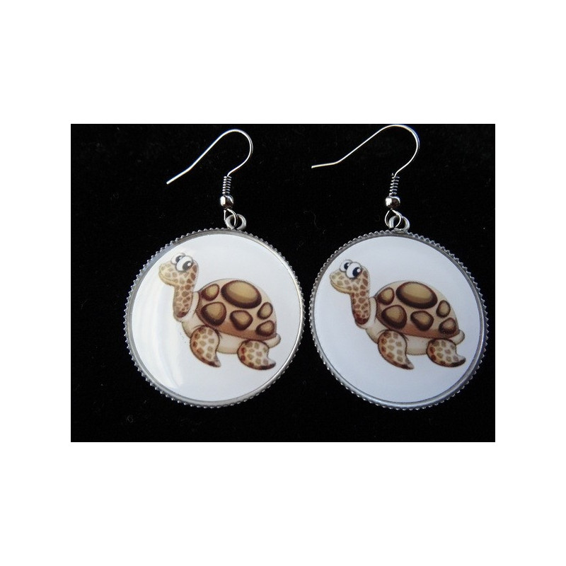 Earrings, cartoon turtle, set in resin