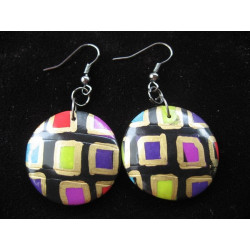 Boucles d'oreilles pop, noires/multicolores, en Fimo