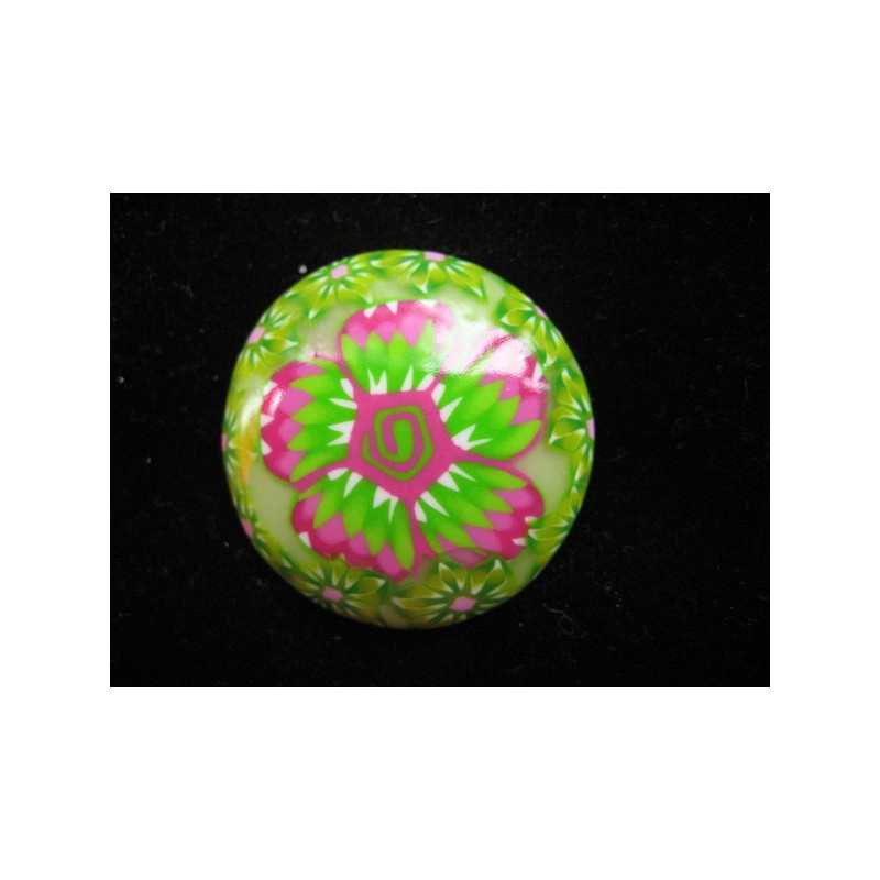 Flower ring, green / fuschia gradient, in Fimo