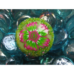 Flower ring, green / fuschia gradient, in Fimo