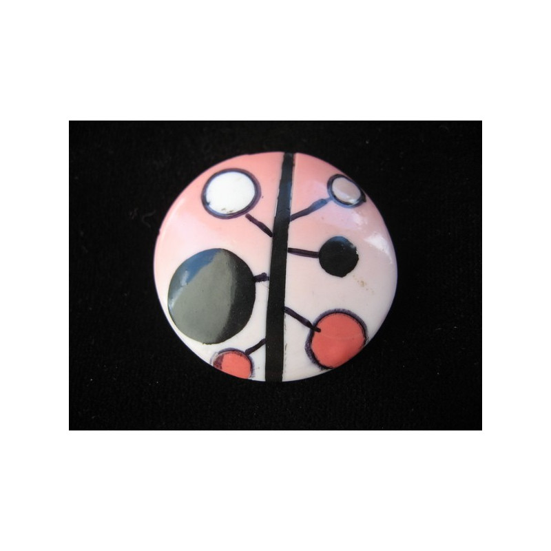 Bague pop, pois noirs/blancs/roses, sur fond rose en Fimo