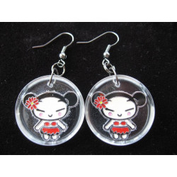 Kawaii earrings, Japanese doll, in resin