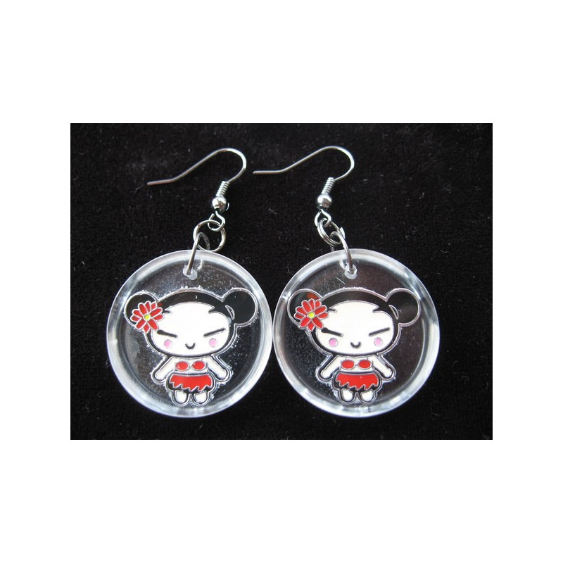 Kawaii earrings, Japanese doll, in resin