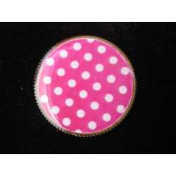 Fancy ring, white dots on fuchsia background, set with resin