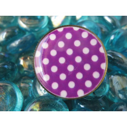 Fancy ring, white dots on purple background, set in resin