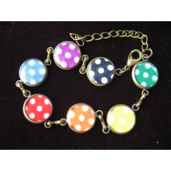 BRACELET petits cabochons, pois blancs sur fond coloré