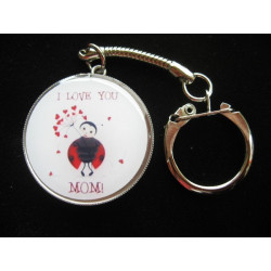 Fancy Keychain, Ladybug I love you Mom, set in resin