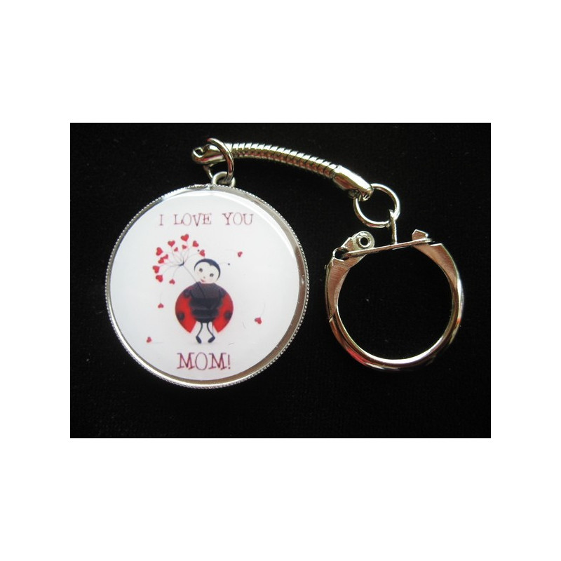 Fancy Keychain, Ladybug I love you Mom, set in resin