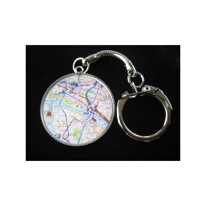 Vintage key ring, New York City metro map, set in resin