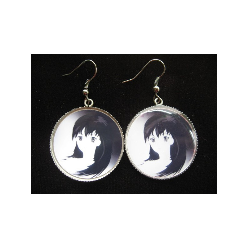 Kawaii earrings, Manga girl portrait, set in resin