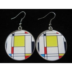 Boucles d'oreilles vintage, Esprit Mondrian, serties en résine