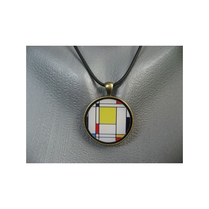 Pendentif vintage, Esprit Mondrian, serti en résine