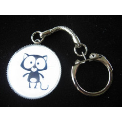 Fancy Keychain, Cartoon Black Cat, Set in Resin