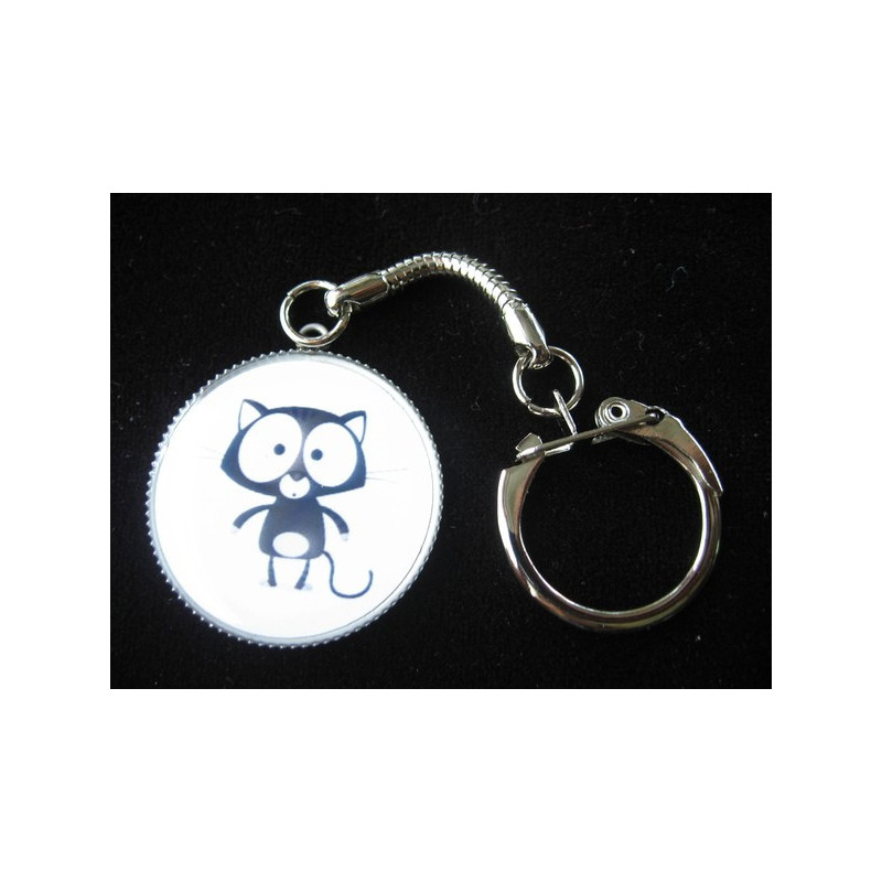 Fancy Keychain, Cartoon Black Cat, Set in Resin