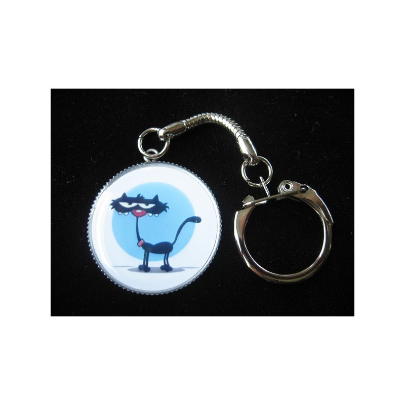 Fancy Keychain, Cartoon Cat, Set in Resin