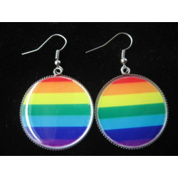 Fancy earrings, multicolored stripes, set in resin