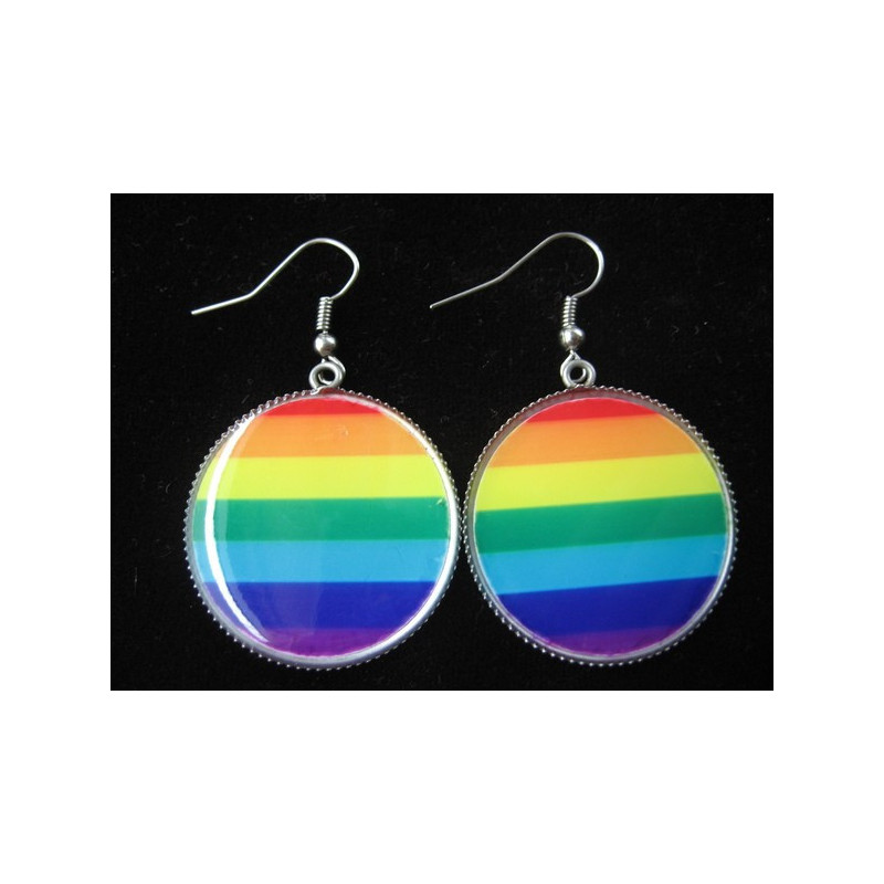 Fancy earrings, multicolored stripes, set in resin