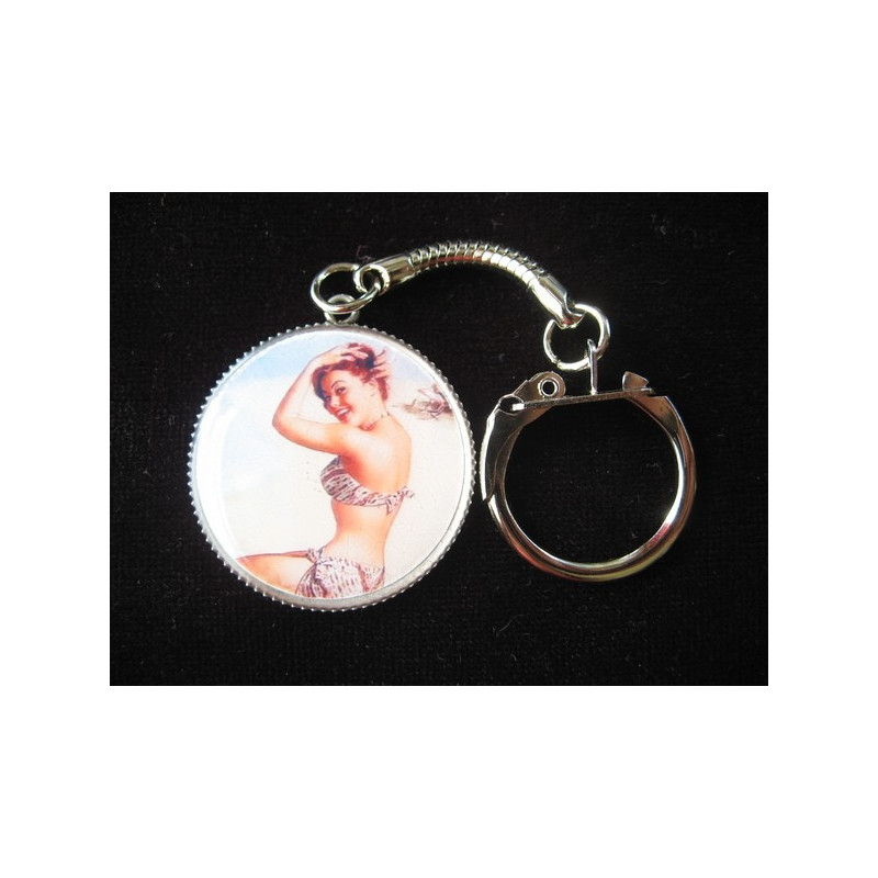 Vintage Key Ring, Red Pin-up, Resin Set