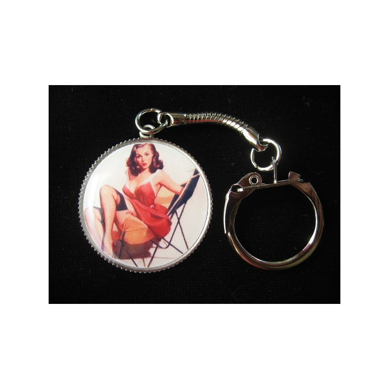 Vintage Key Ring, Pin-up red dress, resin set