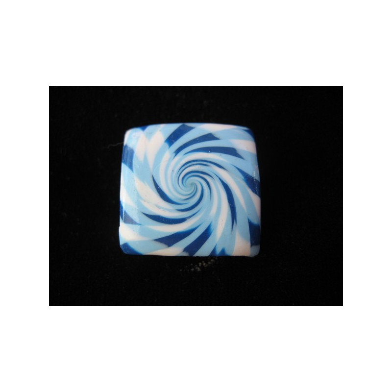 Small square ring, white / turquoise spiral, in Fimo