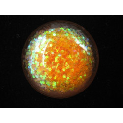 Large cabochon ring, iridescent orange glitter, in resin