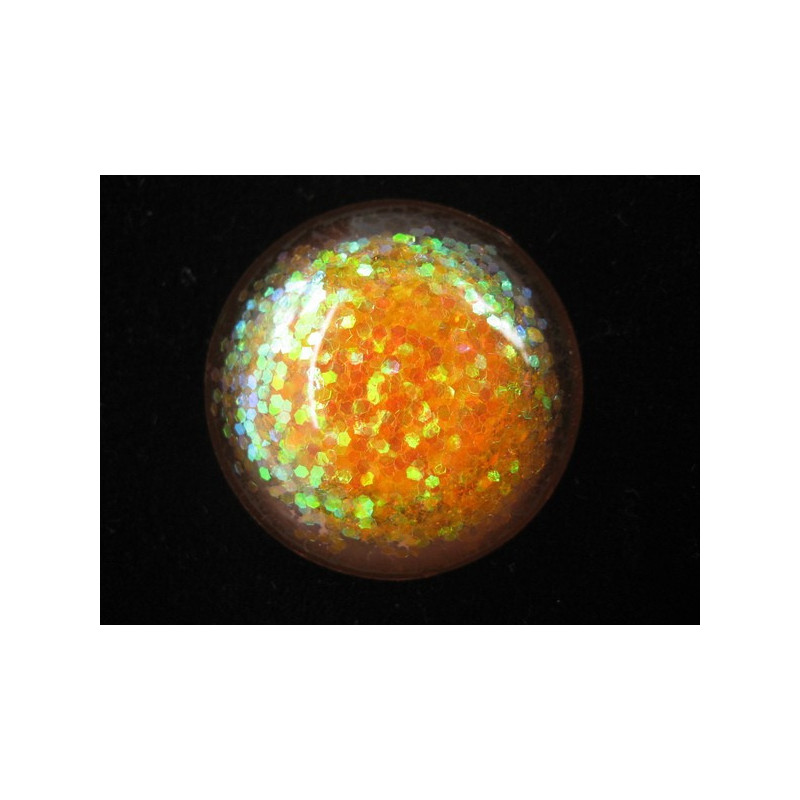 Large cabochon ring, iridescent orange glitter, in resin