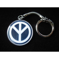 Vintage Key Ring, Peace and love on black background, set in resin