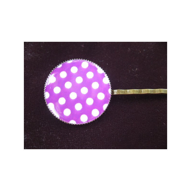 Barrette fantaisie, pois blancs, sur fond prune